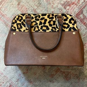 Brown Leather Leopard Double Zip Purse
